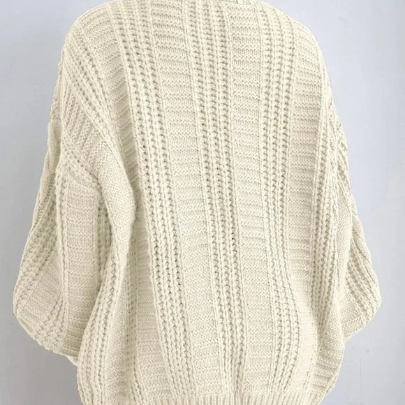 Casual button down Beige Cable Knit Sweater Cardigan - Picture 3 of 4
